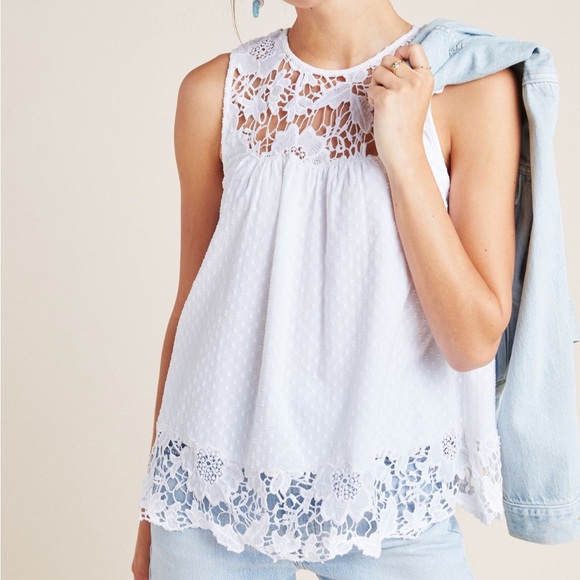 Anthropologie Tops - Anthropologie Lace Sleeveless Top Swiss Dot Medium